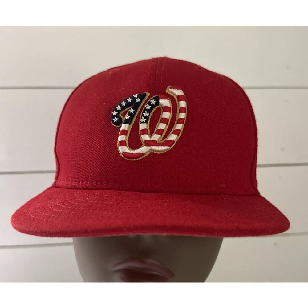 Men's New Era Cap MLB Washington Nationals Red American Flag 59FIFTY Hat 6 7/8